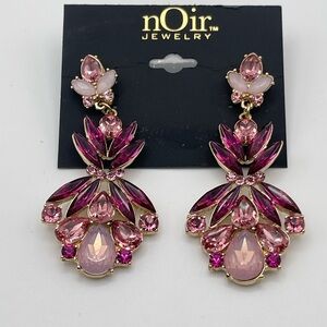 NWT Noir Jewelry Pink Stone and Gold Tone Statement Formal Earrings
